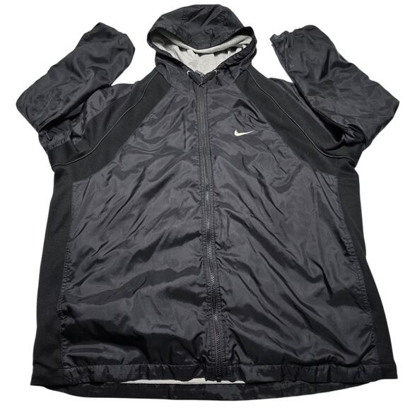 Vintage Nike Jacket Mens Large Black Hooded Windbreaker Lined 90's Full-Zip - Picture 1 of 13